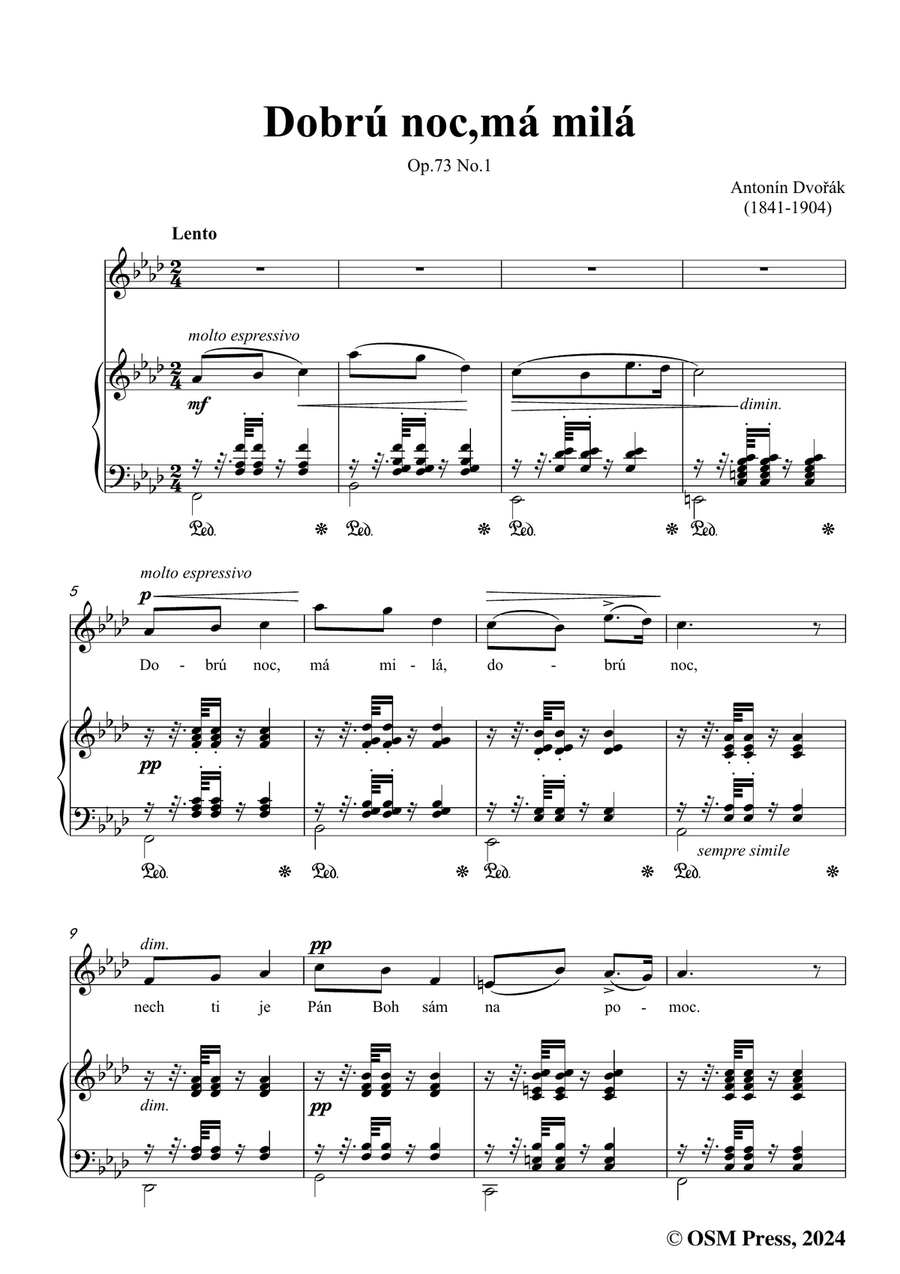 A. Dvořák-Dobrú noc,má milá,in f minor Piano, Vocal scores gallery preview page 3