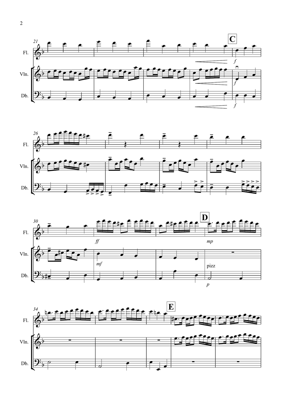 Rondeau (from Abdelazer) for Flute, Violin and Double Bass Trio Small Ensemble scores gallery preview page 2