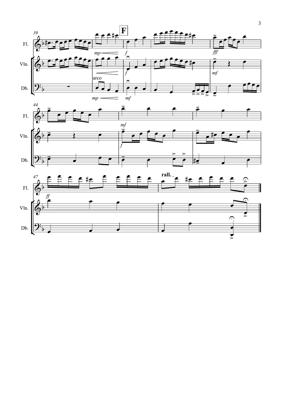 Rondeau (from Abdelazer) for Flute, Violin and Double Bass Trio Small Ensemble scores gallery preview page 3