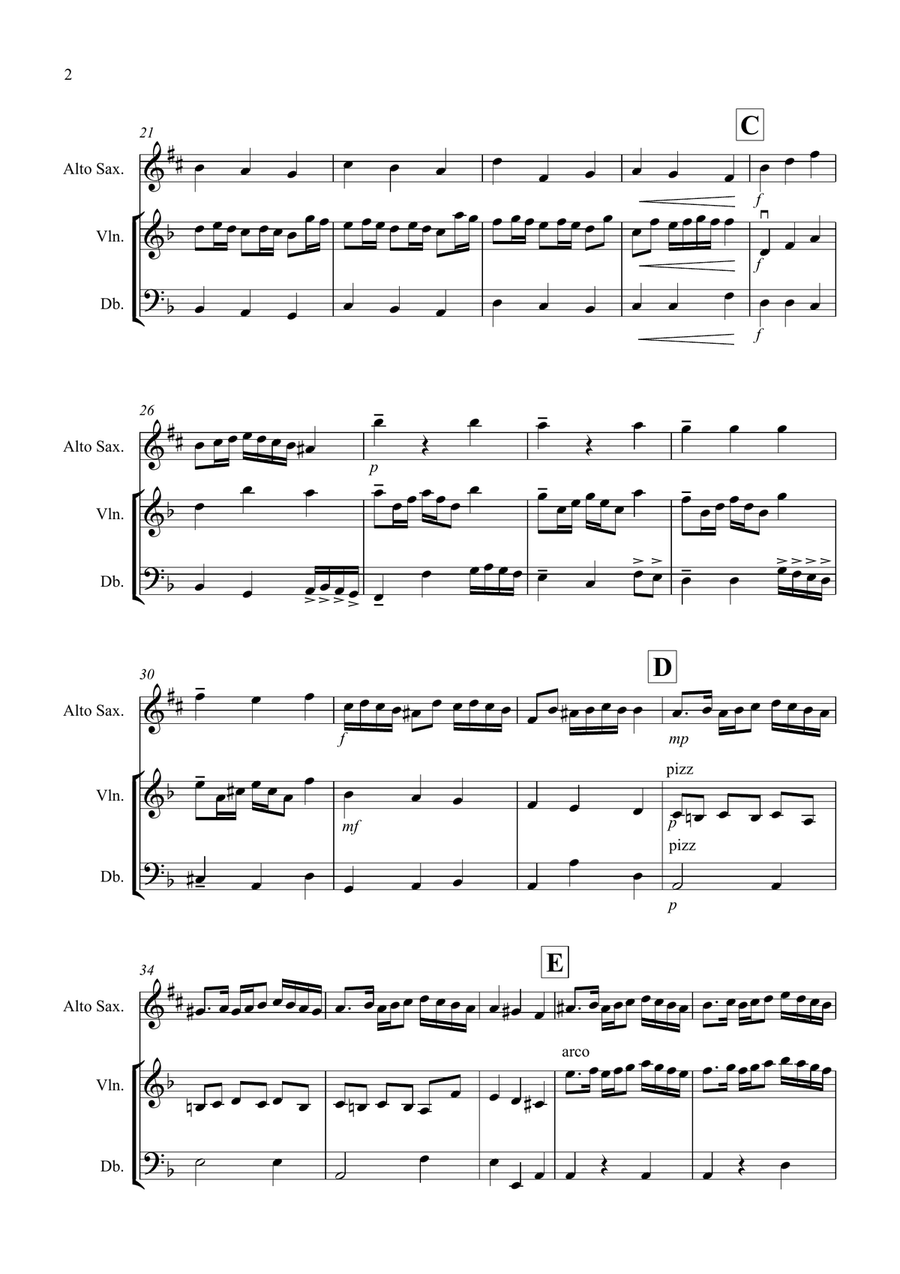 Rondeau (from Abdelazer) for Alto Saxophone, Violin and Double Bass Trio Small Ensemble scores gallery preview page 2