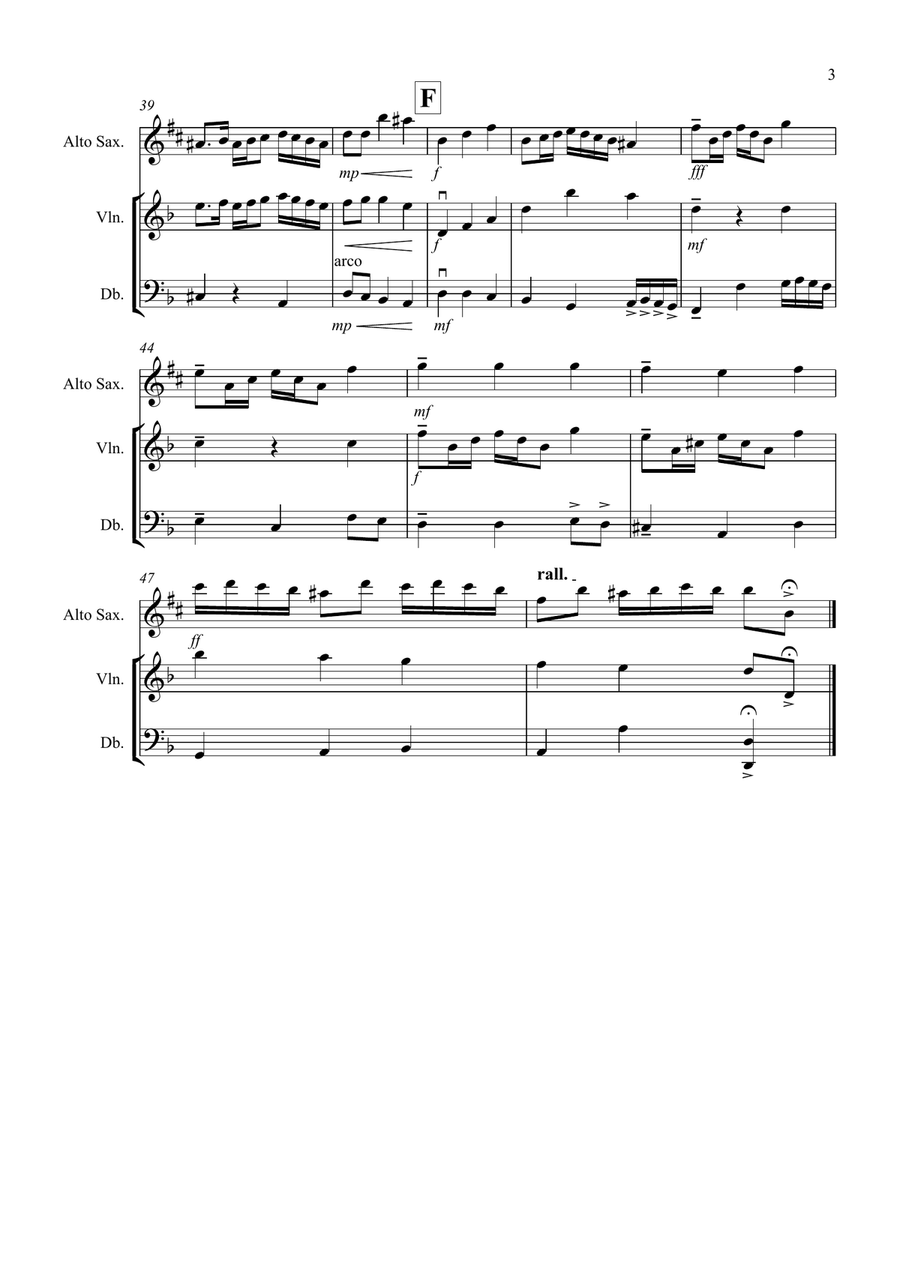 Rondeau (from Abdelazer) for Alto Saxophone, Violin and Double Bass Trio Small Ensemble scores gallery preview page 3