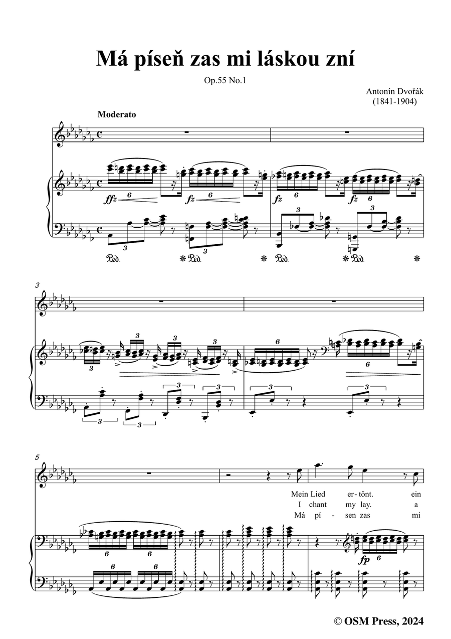 A. Dvořák-Má píseň zas mi láskou zní,in a flat minor Piano, Vocal scores gallery preview page 3