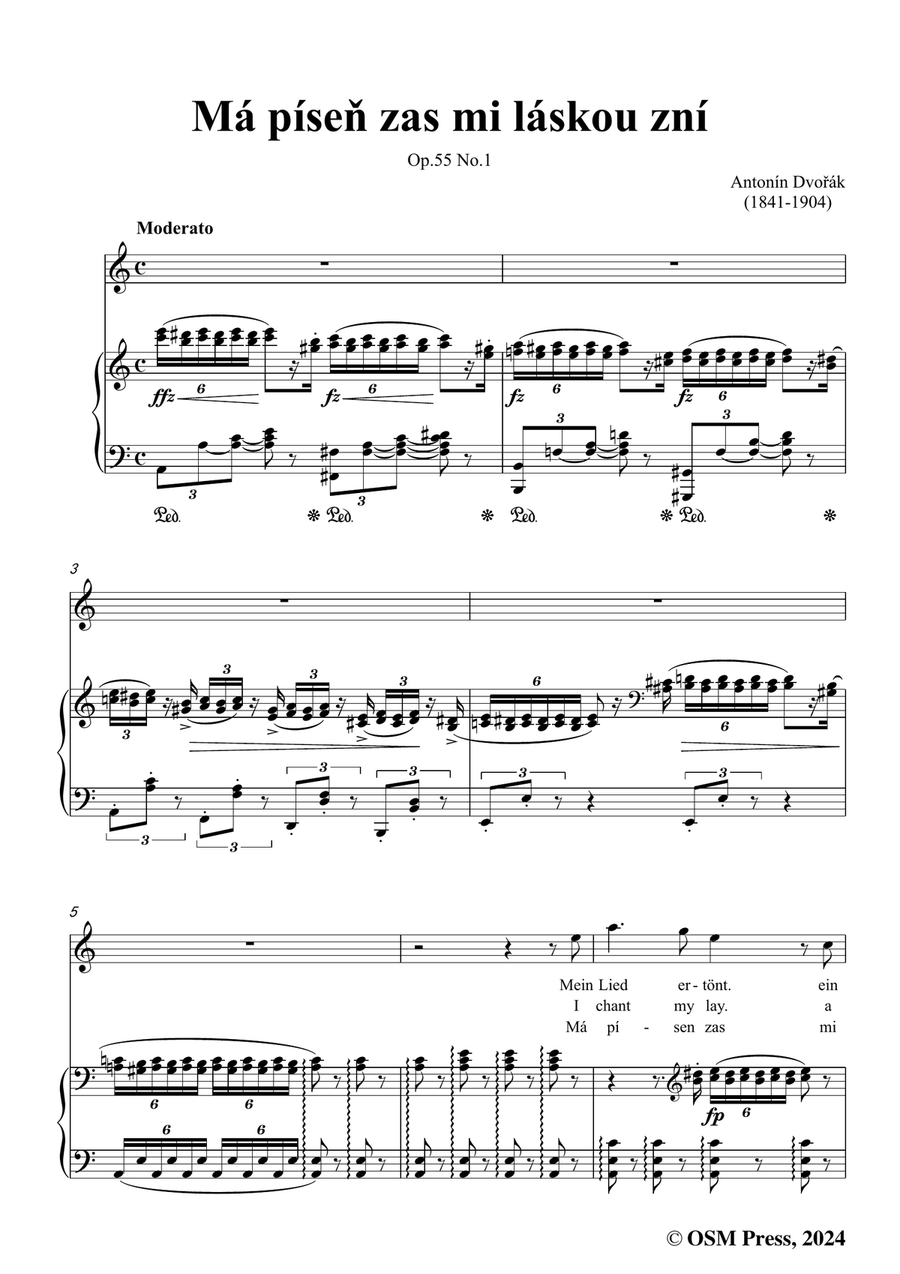 A. Dvořák-Má píseň zas mi láskou zní,in a minor Piano, Vocal scores gallery preview page 3