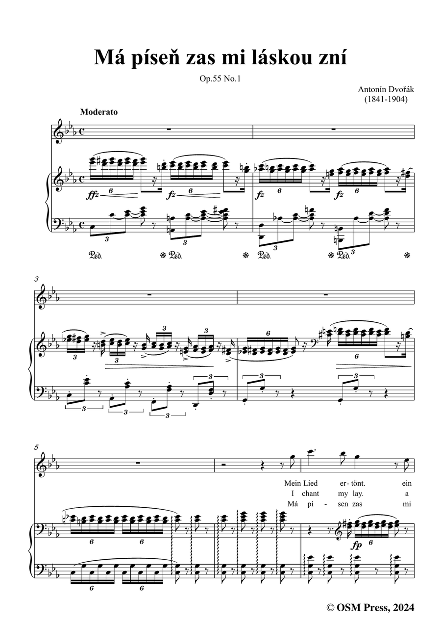 A. Dvořák-Má píseň zas mi láskou zní,in c minor Piano, Vocal scores gallery preview page 3