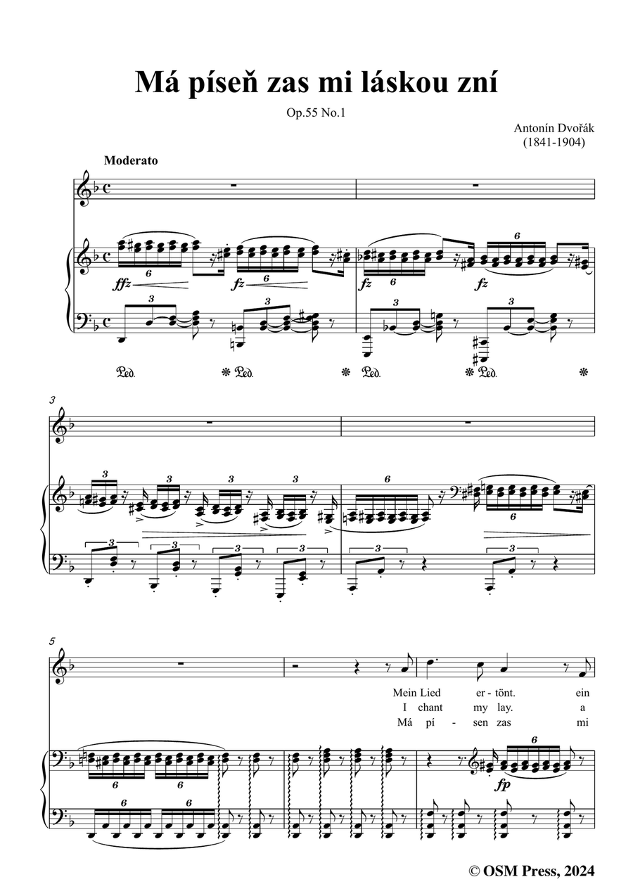 A. Dvořák-Má píseň zas mi láskou zní,in d minor Piano, Vocal scores gallery preview page 3