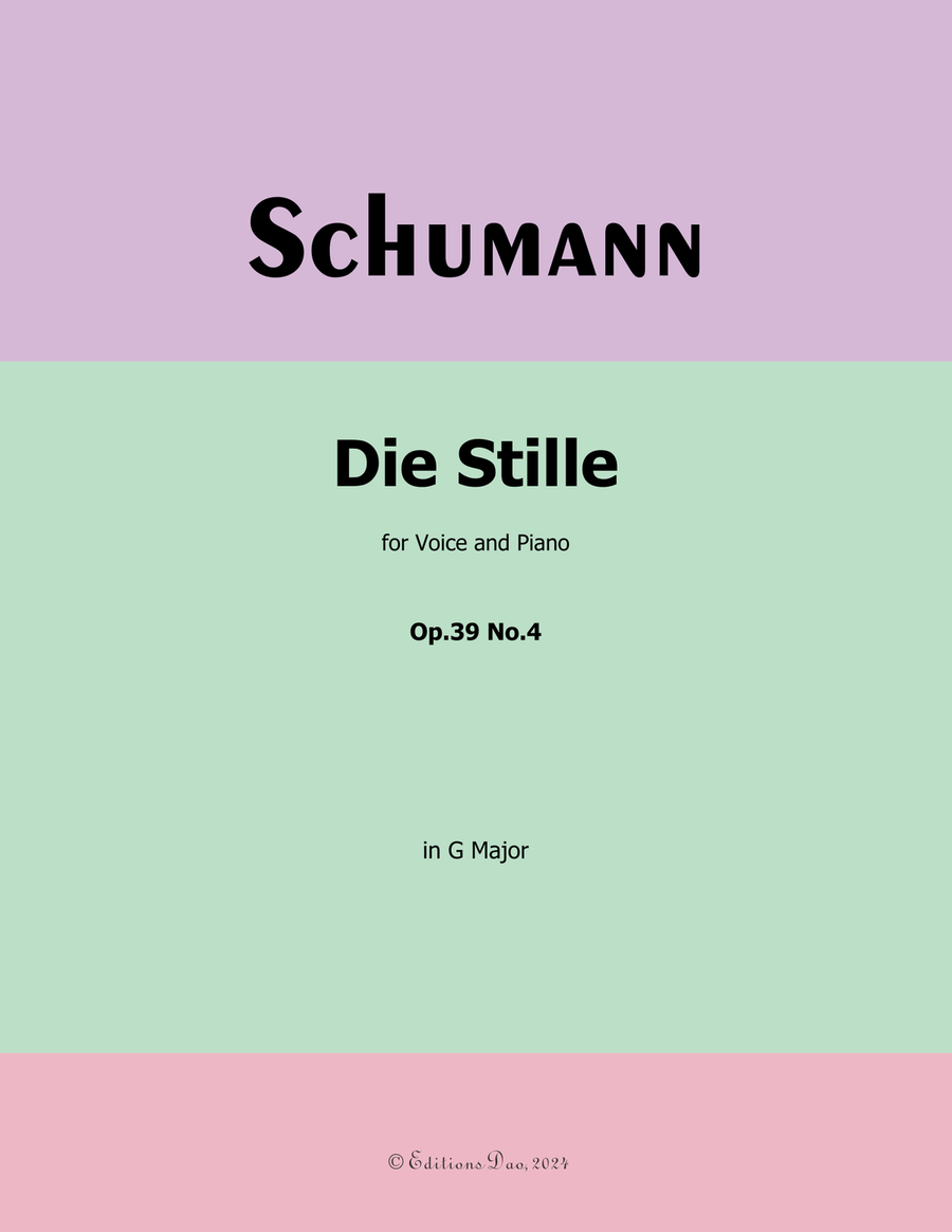 Die Stille, by Schumann, Op.39 No.4, in G Major Piano, Vocal scores gallery preview page 1