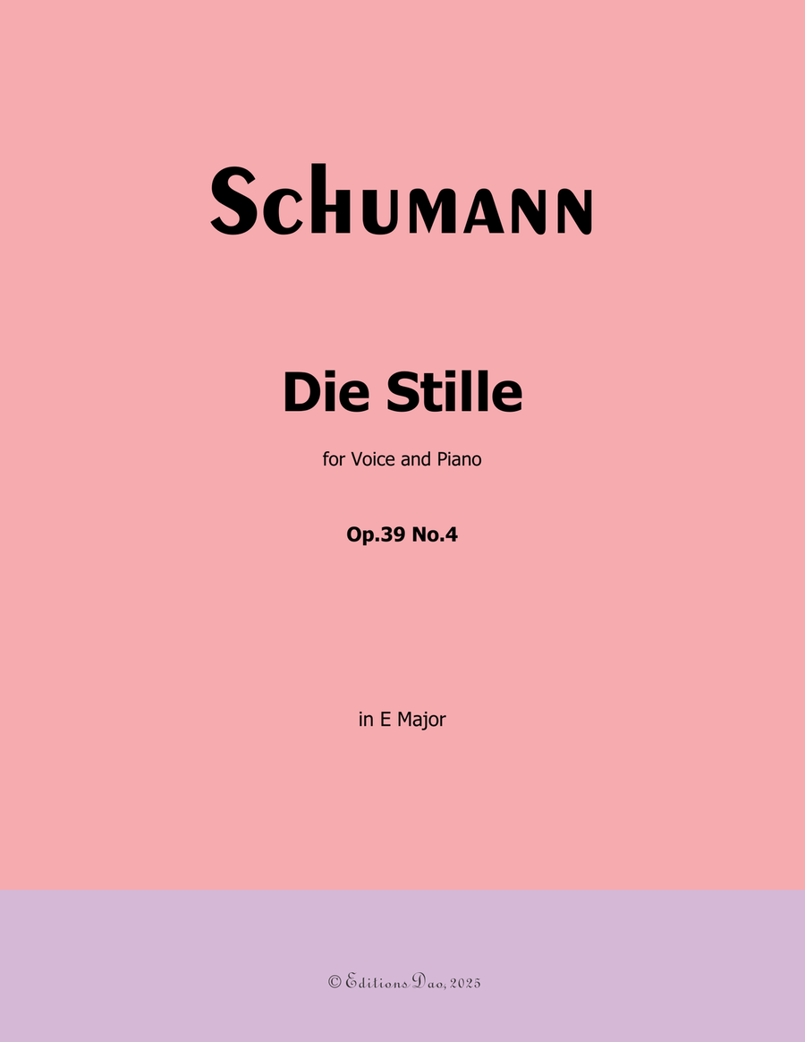 Die Stille, by Schumann, Op.39 No.4, in E Major Piano, Vocal scores gallery preview page 1