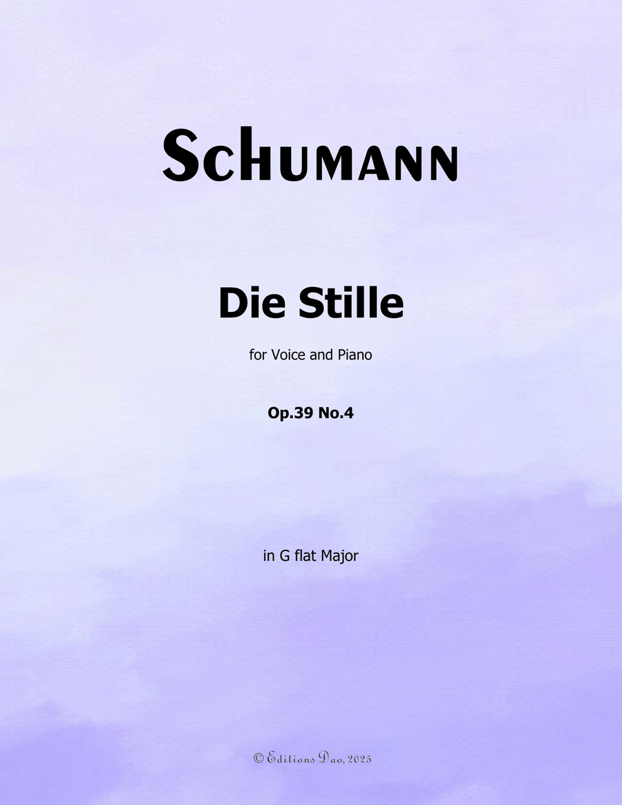 Die Stille, by Schumann, Op.39 No.4, in G flat Major Piano, Vocal scores gallery preview page 1