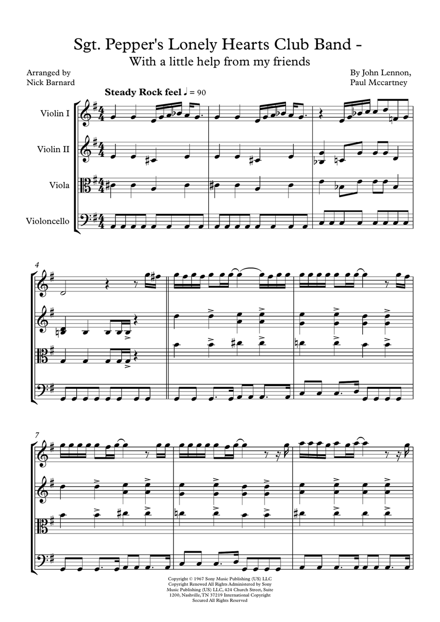 Sgt. Pepper's Lonely Hearts Club Band (Reprise) String Quartet scores gallery preview page 2