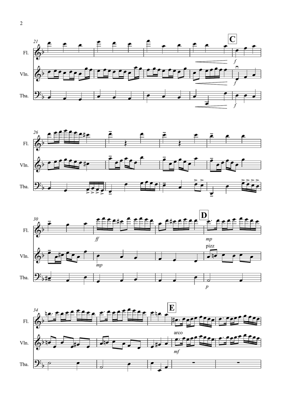 Rondeau (from Abdelazer) for Flute, Violin and Tuba Trio Small Ensemble scores gallery preview page 2