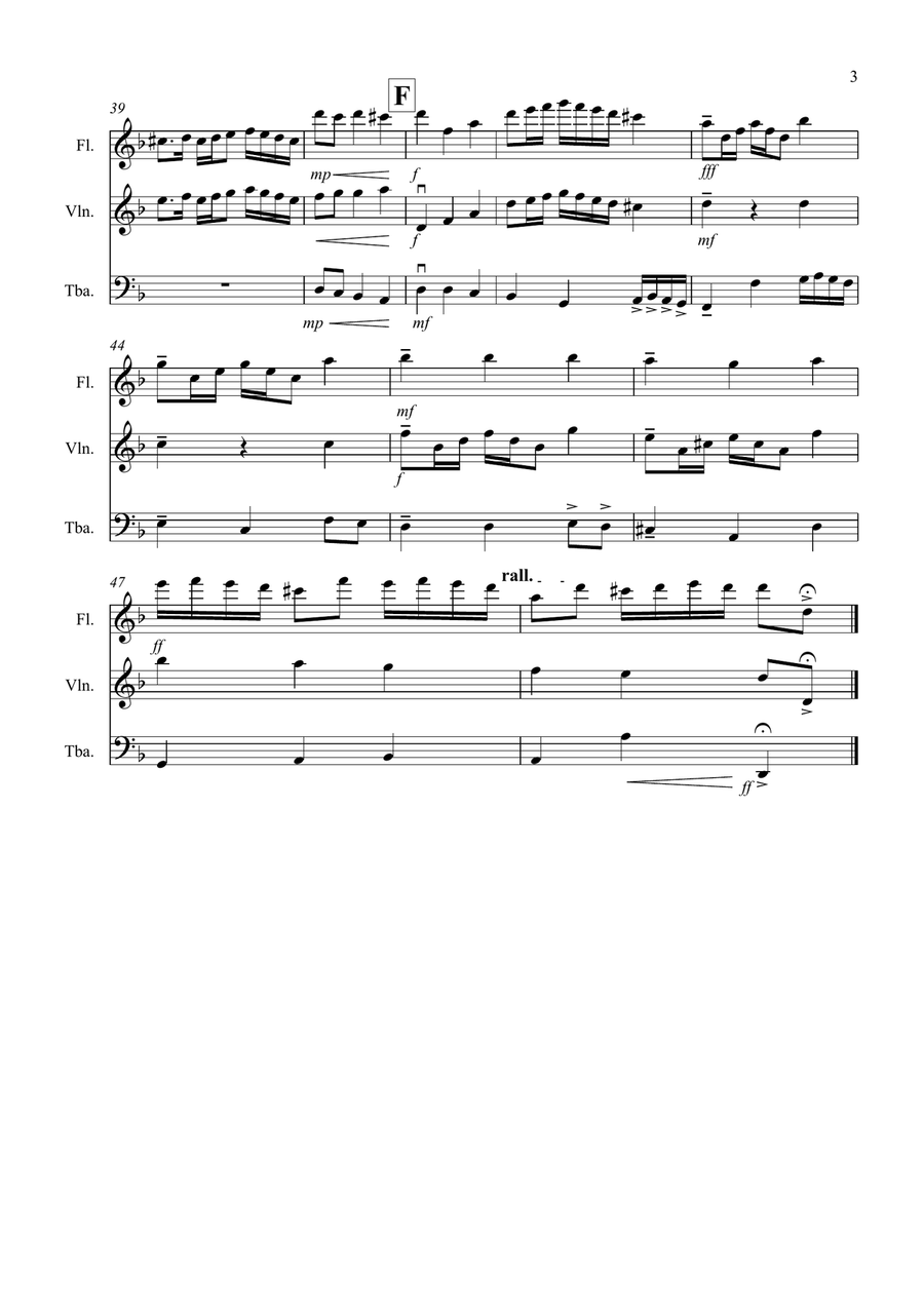 Rondeau (from Abdelazer) for Flute, Violin and Tuba Trio Small Ensemble scores gallery preview page 3
