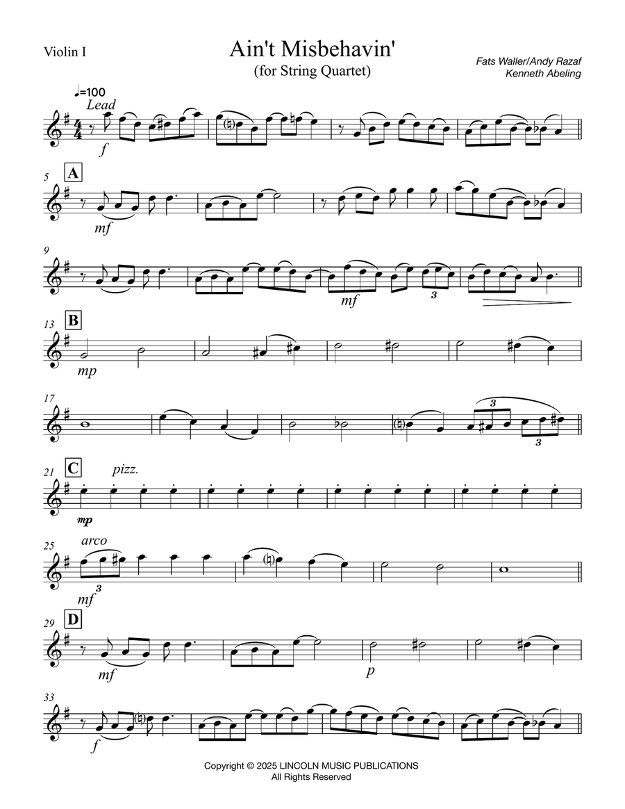 Ain’t Misbehavin (for String Quartet) String Quartet scores gallery preview page 6
