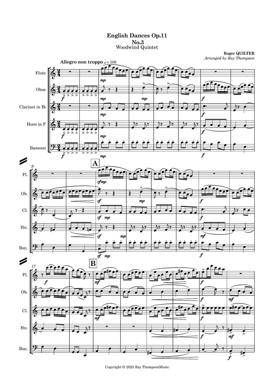 Quilter: Three English Dances Op.11 No.3 - wind quintet Woodwind Quintet scores gallery preview page 2