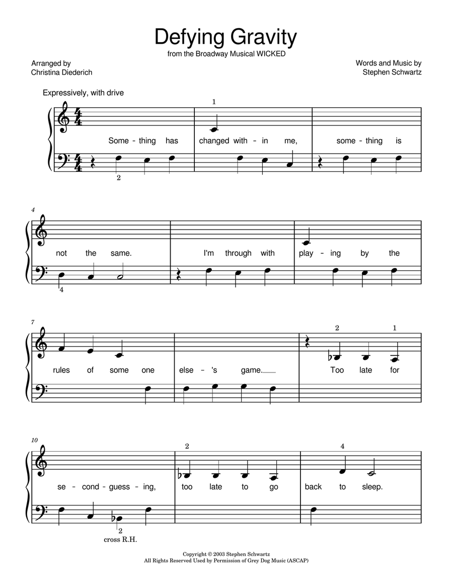 Defying Gravity Defying Gravity Easy Piano scores gallery preview page 1