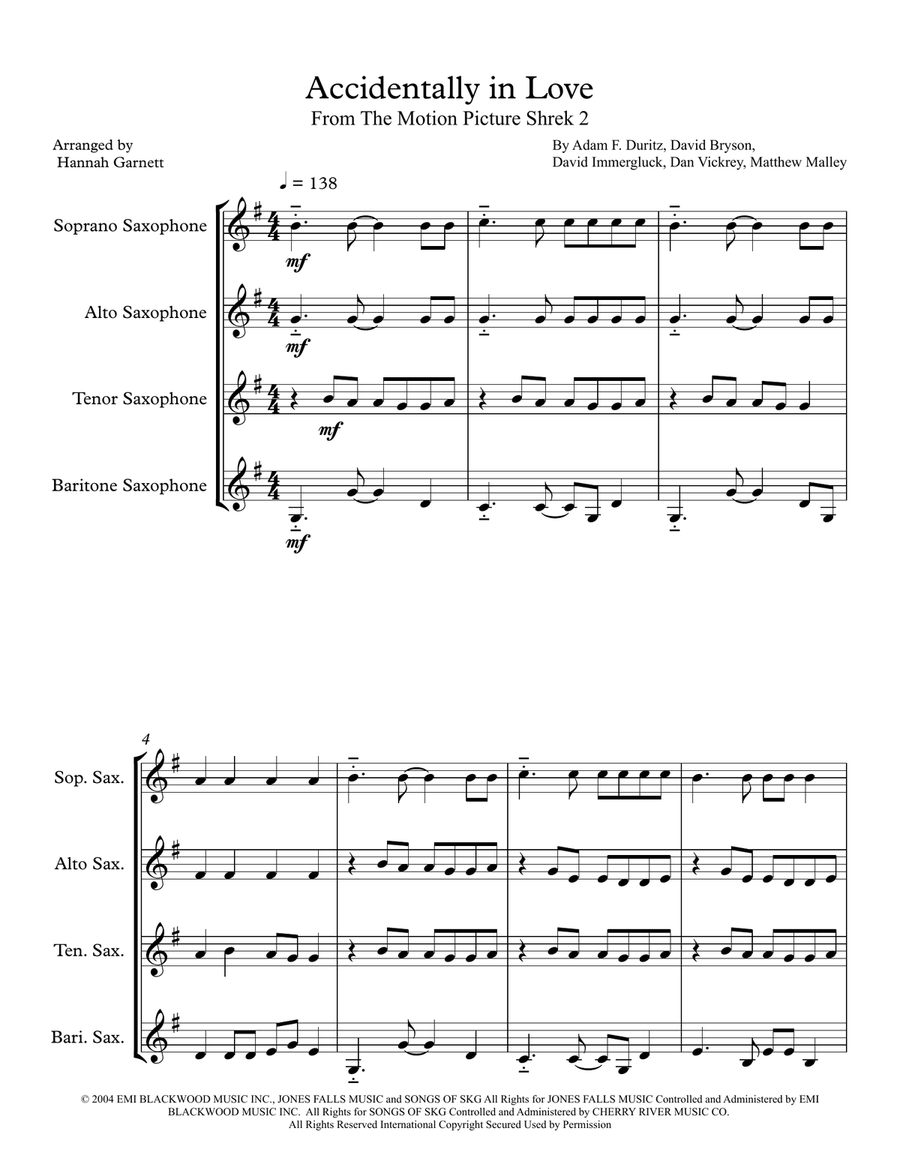 Accidentally In Love Accidentally In Love Saxophone Quartet scores gallery preview page 1