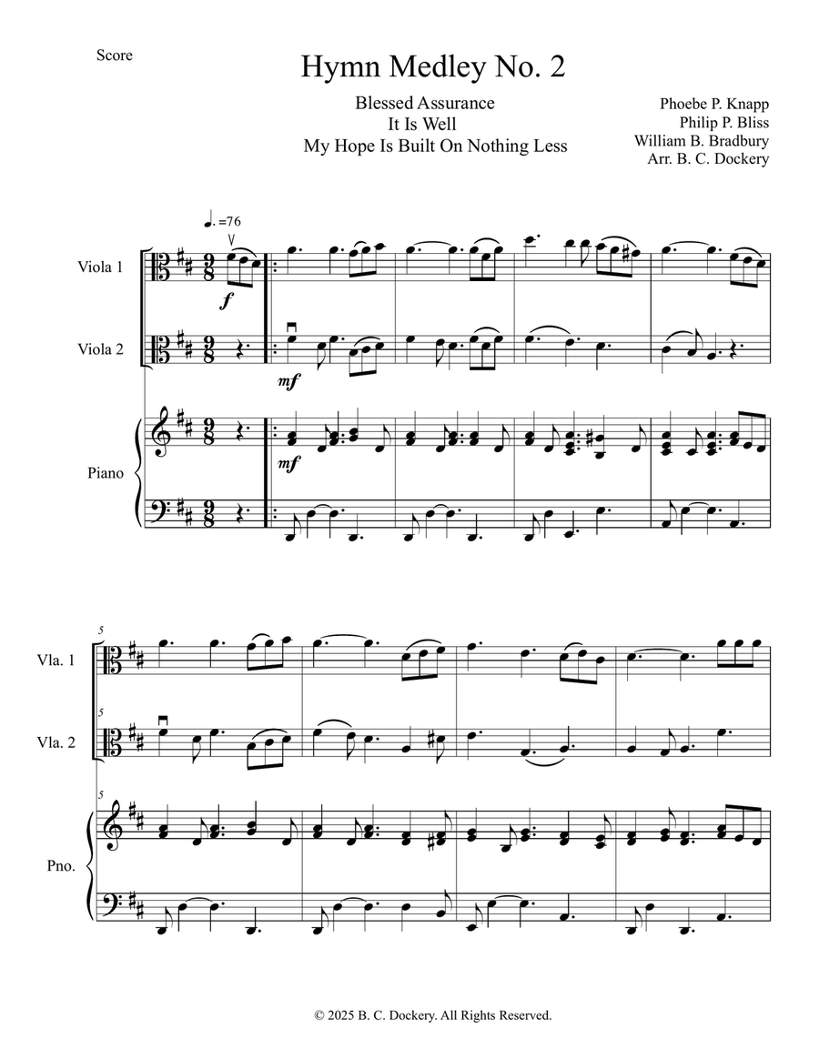 Hymn Medley No. 2 (Viola Duet with Piano Accompaniment) String Duet scores gallery preview page 1
