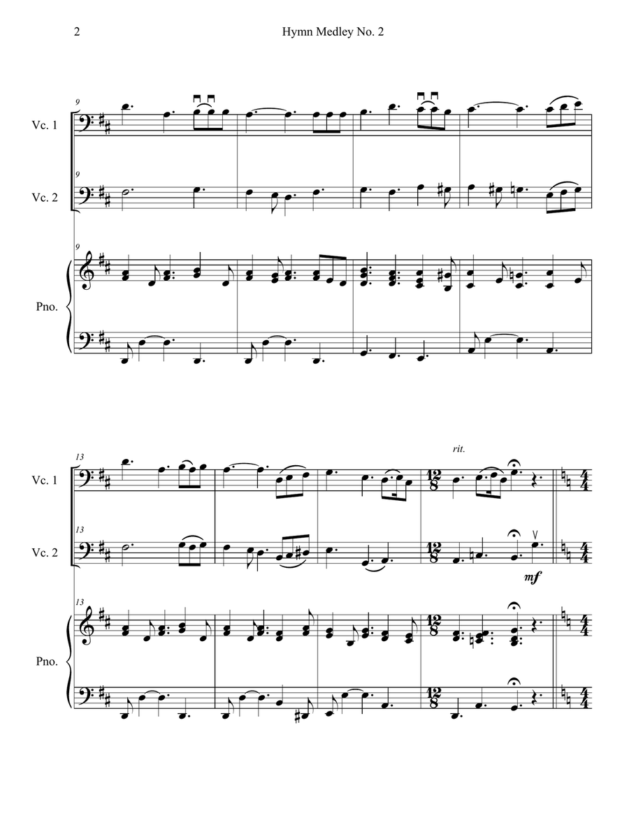 Hymn Medley No. 2 (Cello Duet with Piano Accompaniment) String Duet scores gallery preview page 2
