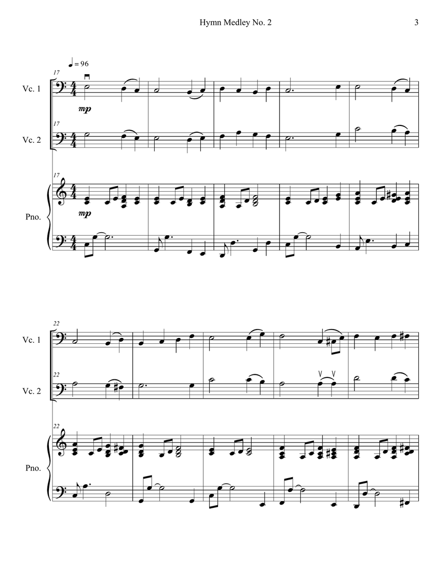 Hymn Medley No. 2 (Cello Duet with Piano Accompaniment) String Duet scores gallery preview page 3