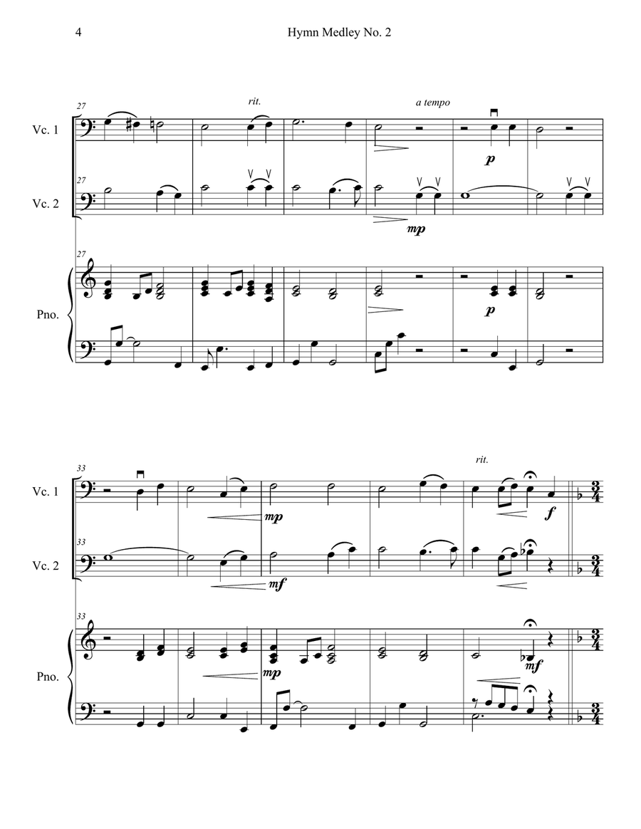 Hymn Medley No. 2 (Cello Duet with Piano Accompaniment) String Duet scores gallery preview page 4