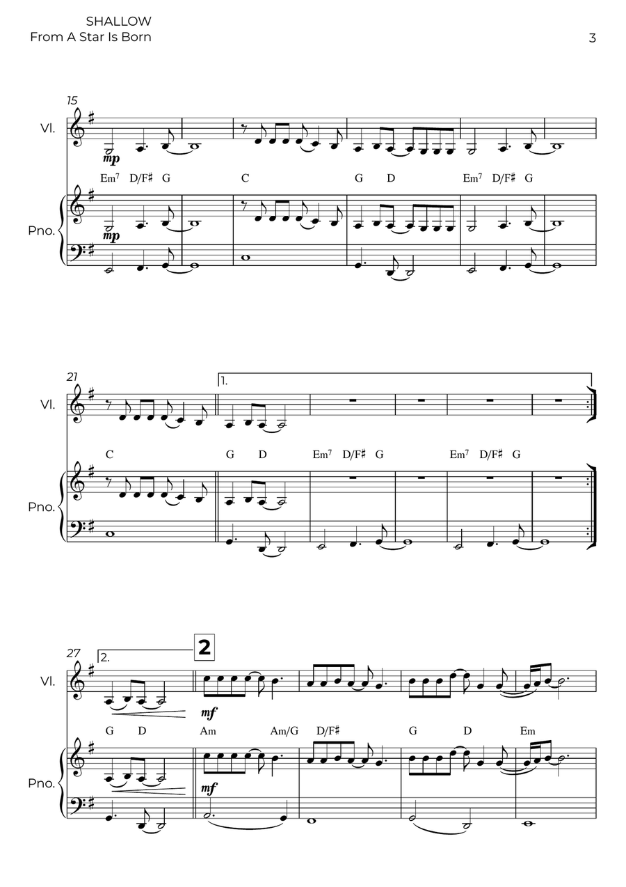 Shallow Shallow Violin Solo scores gallery preview page 3