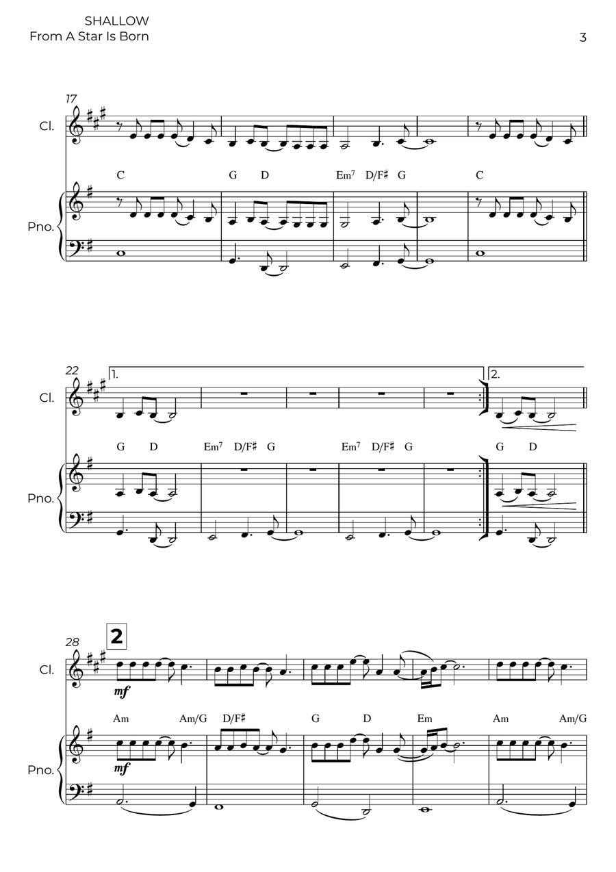 Shallow Shallow B-Flat Clarinet scores gallery preview page 3