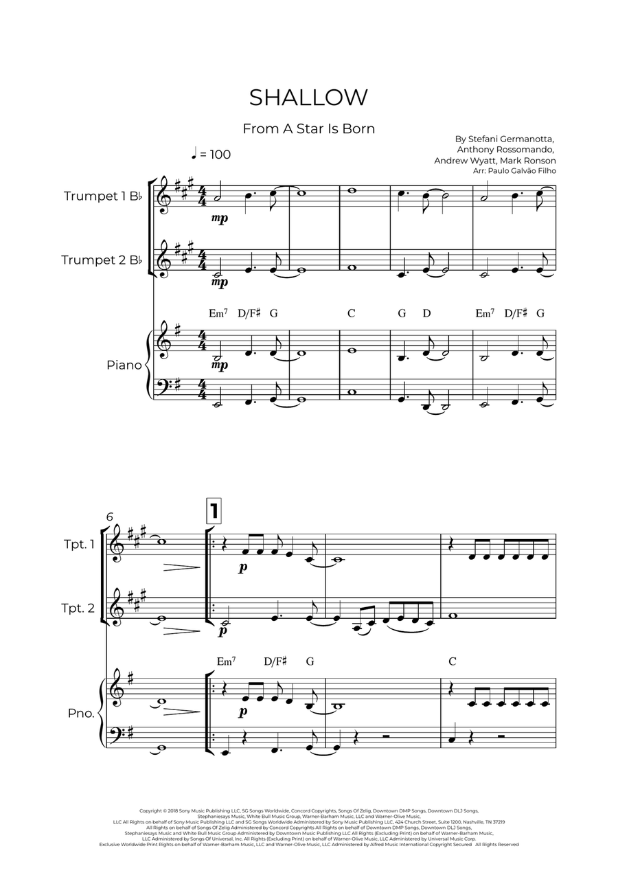 Shallow Shallow Trumpet Duet scores gallery preview page 2