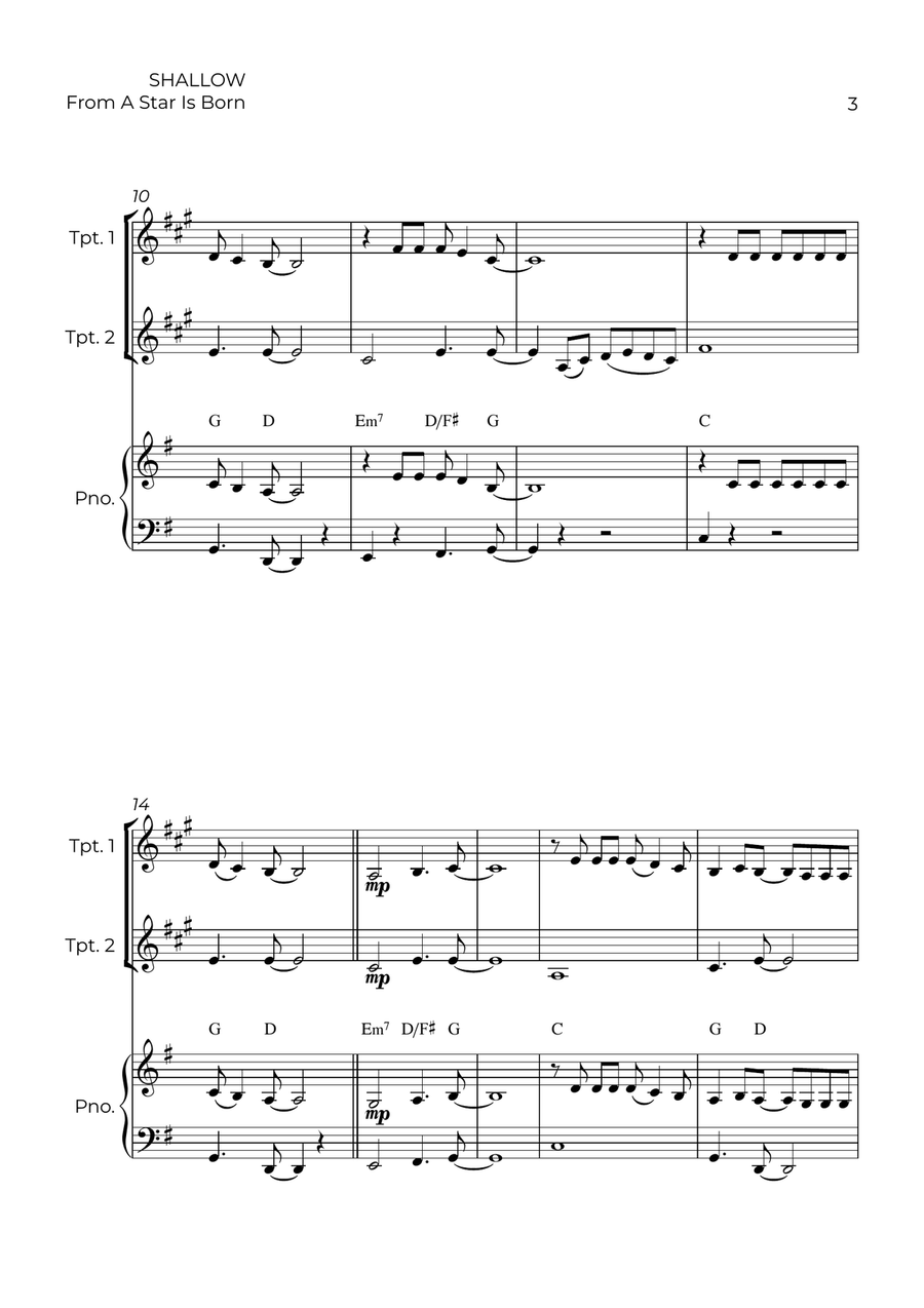 Shallow Shallow Trumpet Duet scores gallery preview page 3