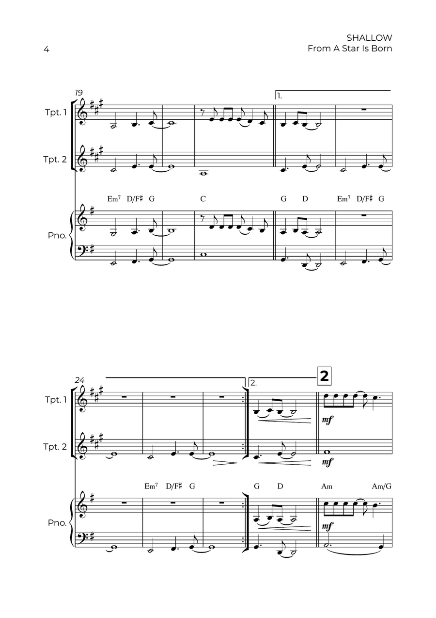 Shallow Shallow Trumpet Duet scores gallery preview page 4