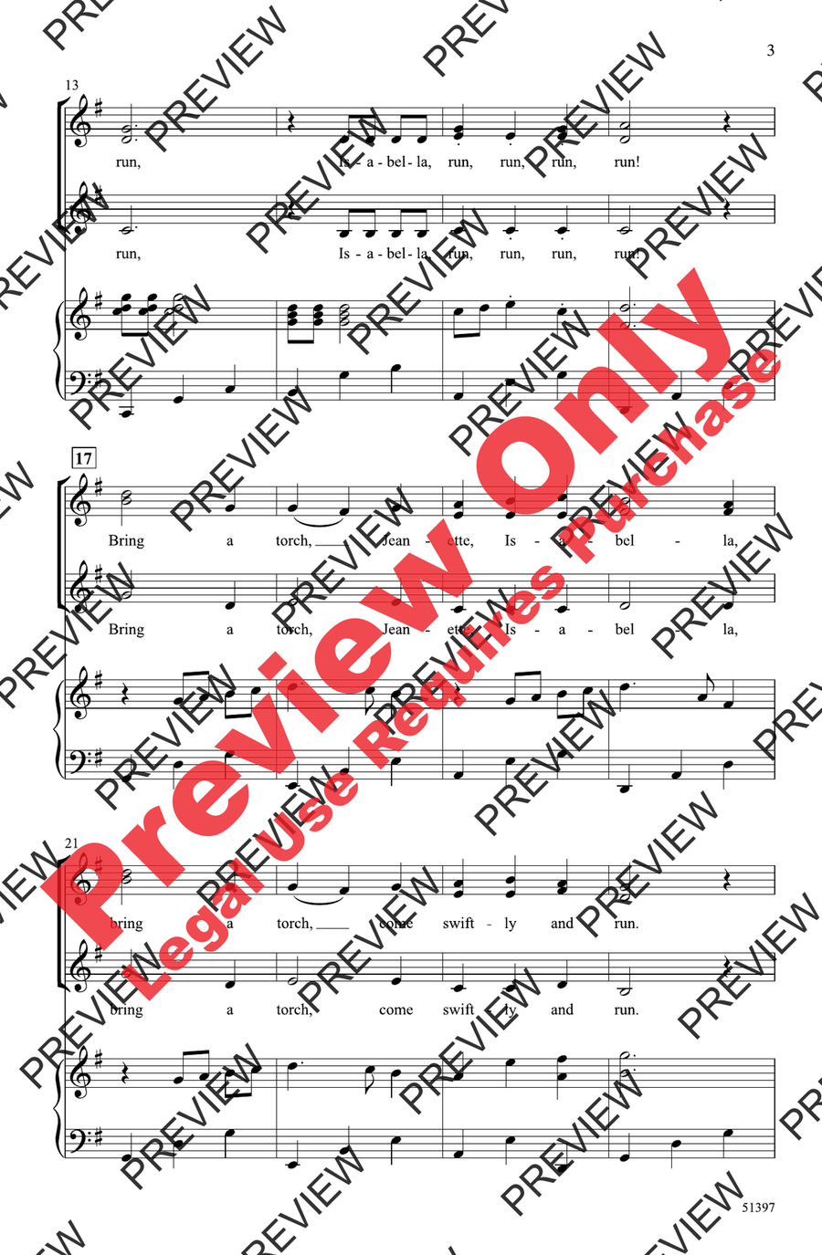 Bring a Torch, Jeanette, Isabella Women's Choir scores gallery preview page 3
