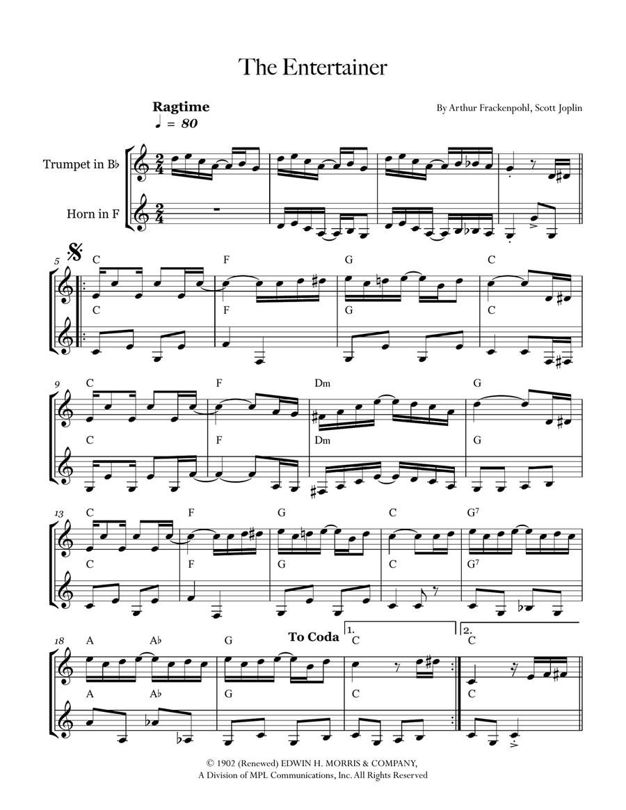 The Entertainer The Entertainer Woodwind Duet scores gallery preview page 1