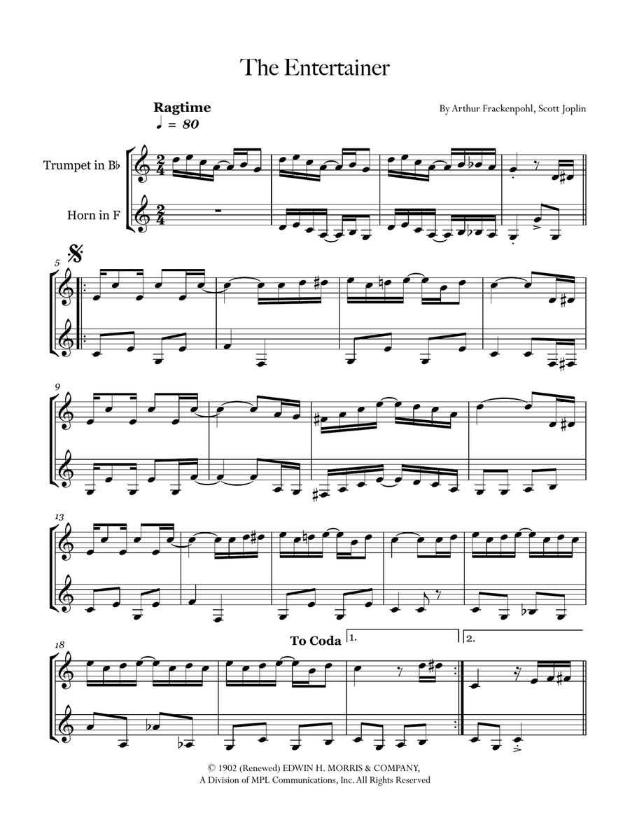 The Entertainer The Entertainer Woodwind Duet scores gallery preview page 1
