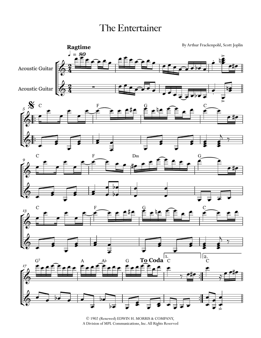 The Entertainer The Entertainer Acoustic Guitar scores gallery preview page 1
