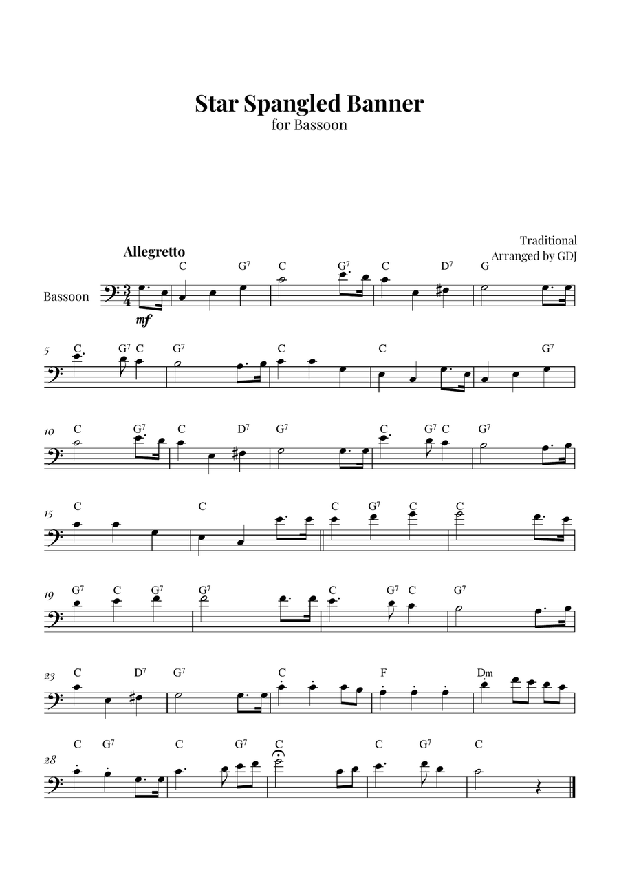 Star Spangled Banner Bassoon Solo scores gallery preview page 1