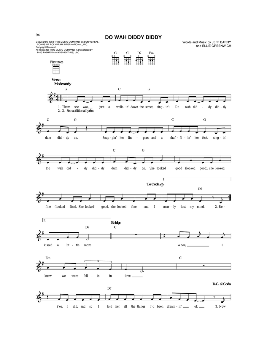 Do Wah Diddy Diddy Do Wah Diddy Diddy Mandolin scores gallery preview page 1