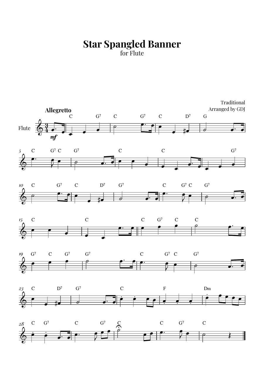 Star Spangled Banner Flute Solo scores gallery preview page 1