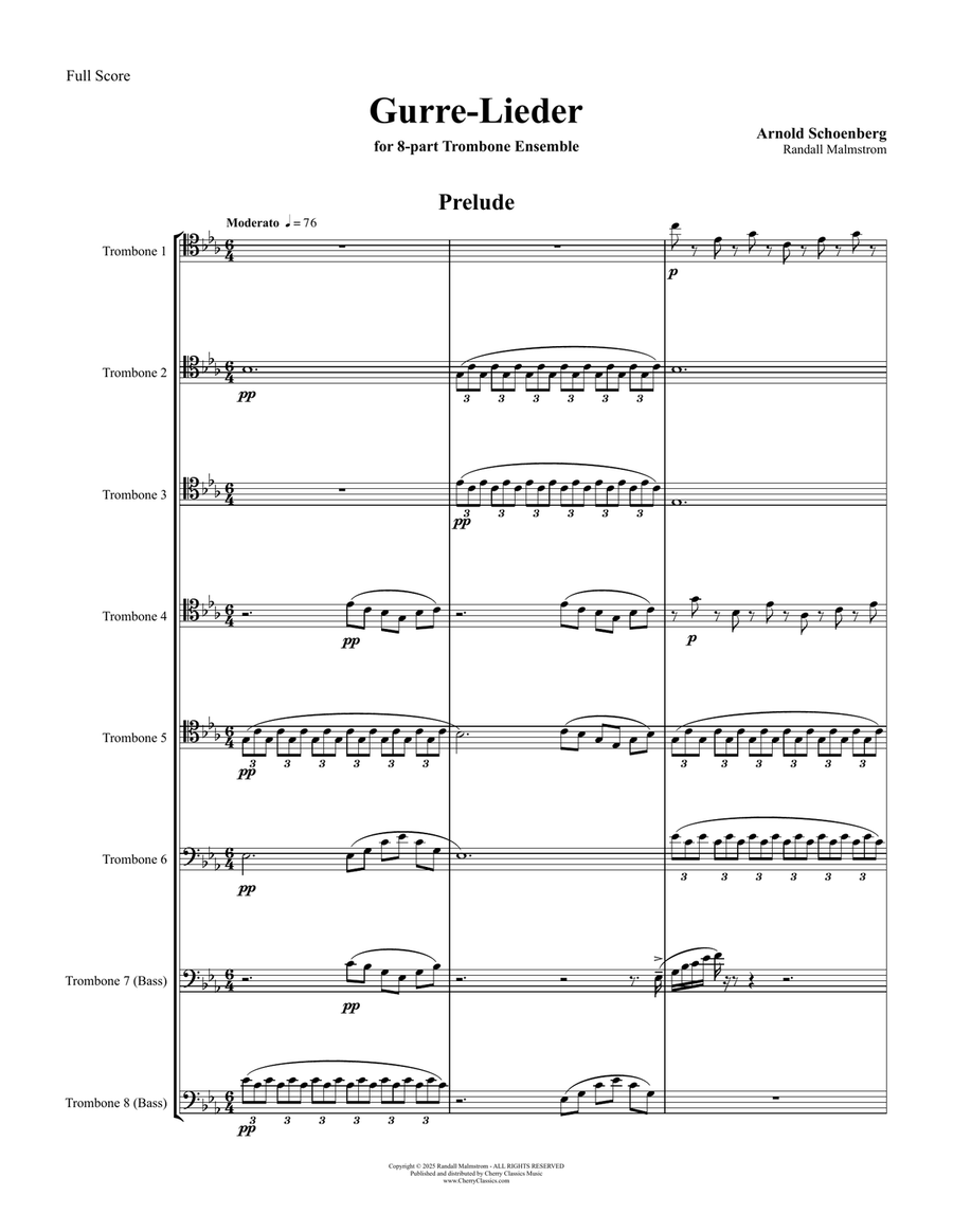 Prelude to Gurre-Lieder for 8-part Trombone Ensemble Trombone scores gallery preview page 1