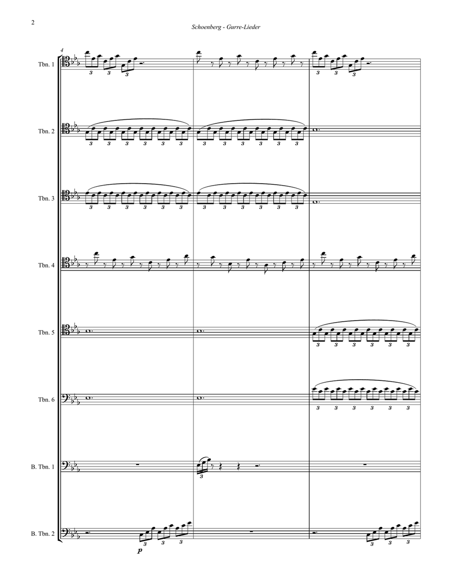 Prelude to Gurre-Lieder for 8-part Trombone Ensemble Trombone scores gallery preview page 2