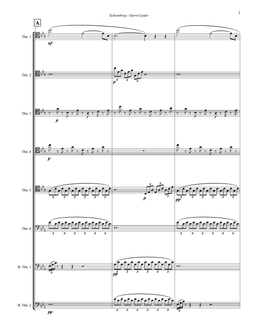 Prelude to Gurre-Lieder for 8-part Trombone Ensemble Trombone scores gallery preview page 3