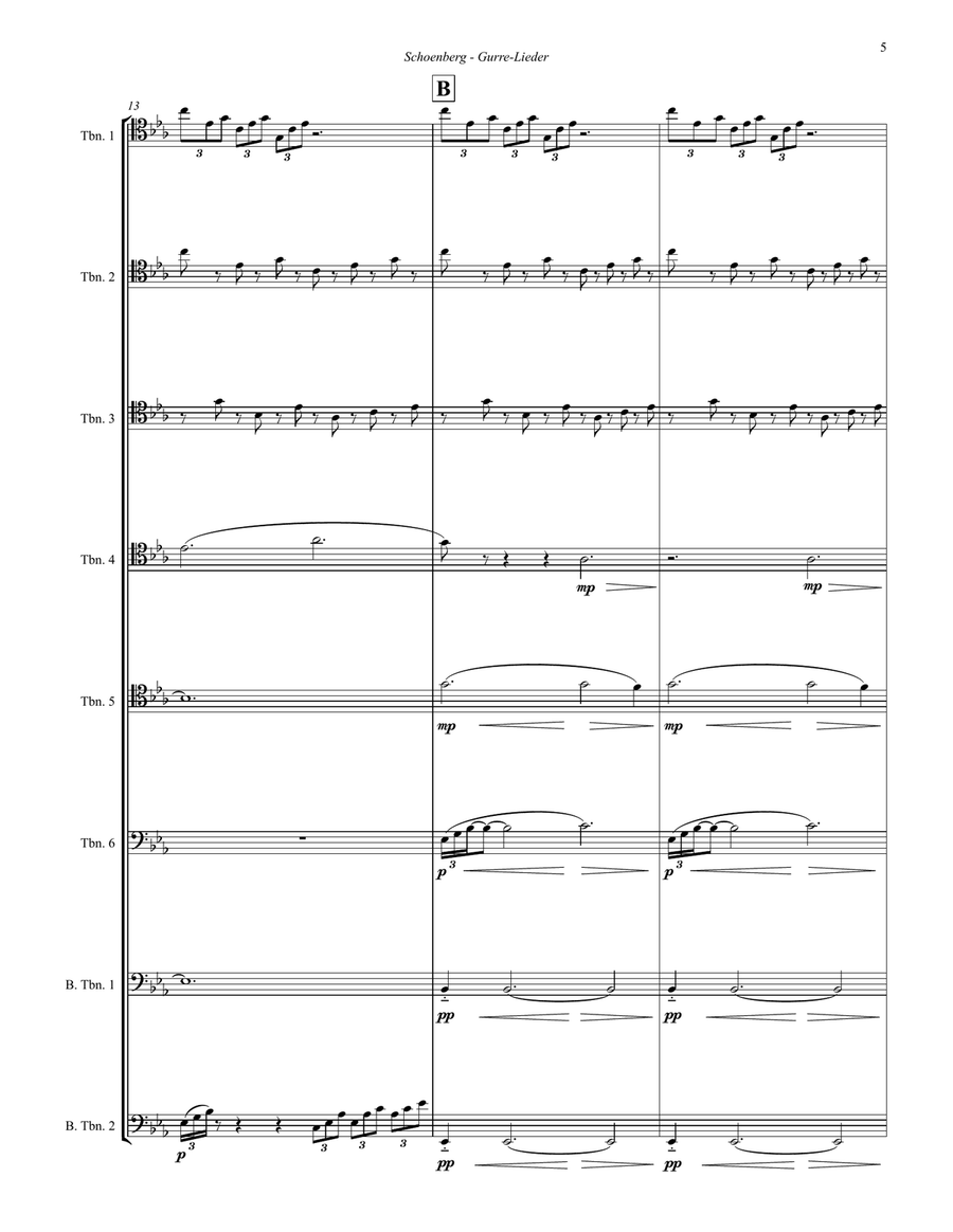 Prelude to Gurre-Lieder for 8-part Trombone Ensemble Trombone scores gallery preview page 5