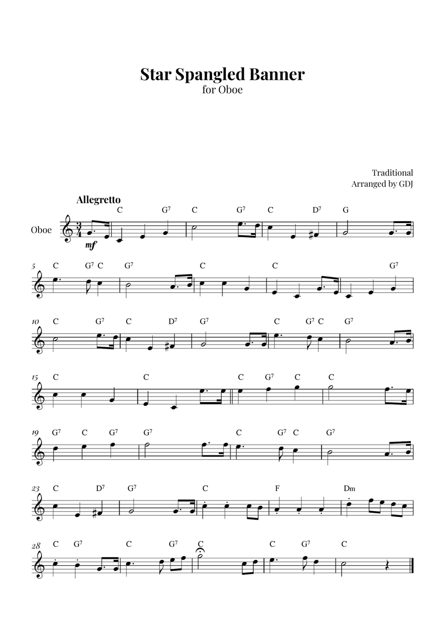Star Spangled Banner Oboe Solo scores gallery preview page 1