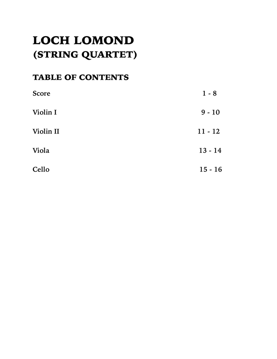 Loch Lomond (String Quartet): Two Violins, Viola and Cello String Quartet scores gallery preview page 4