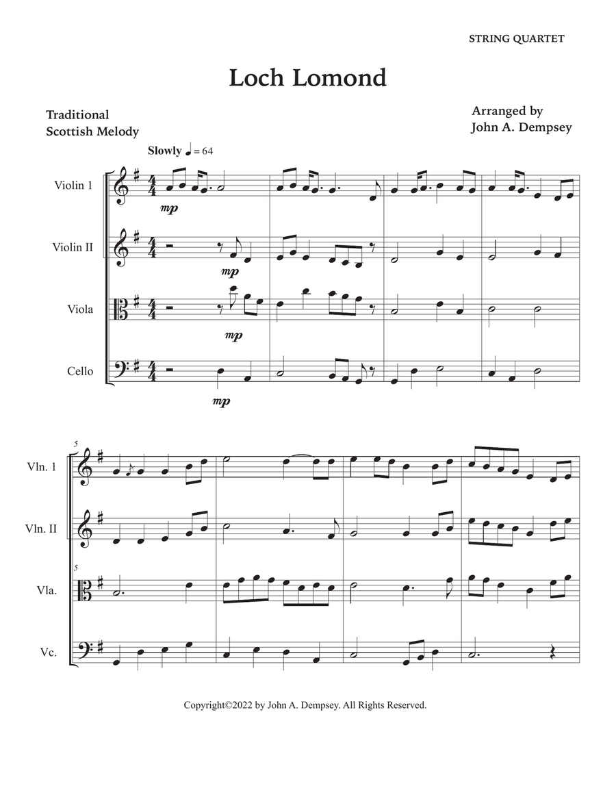 Loch Lomond (String Quartet): Two Violins, Viola and Cello String Quartet scores gallery preview page 5