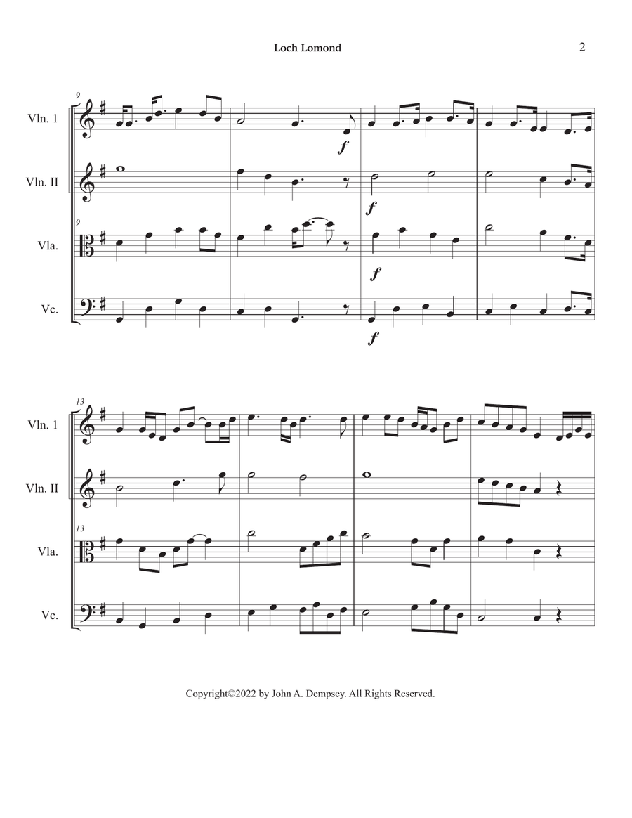 Loch Lomond (String Quartet): Two Violins, Viola and Cello String Quartet scores gallery preview page 6