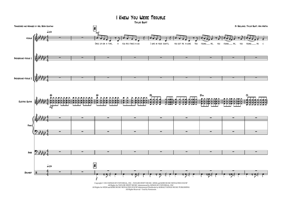 I Knew You Were Trouble I Knew You Were Trouble Cover Band scores gallery preview page 1