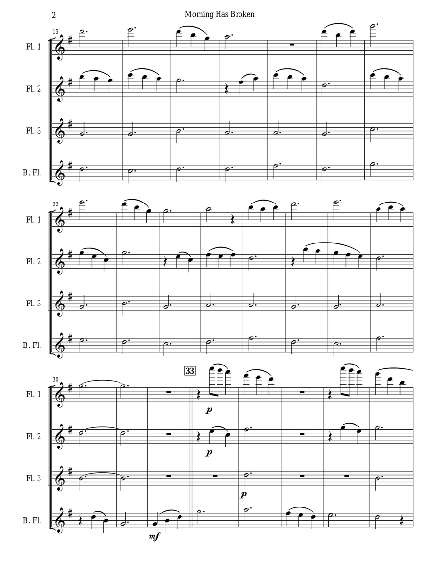 Morning Has Broken (Flute Quartet - High) Flute Quartet scores gallery preview page 2