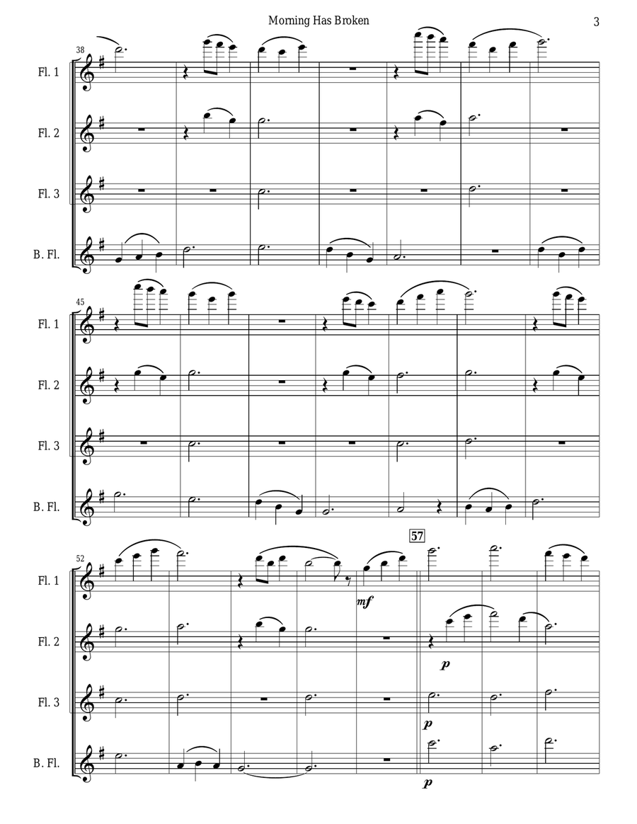 Morning Has Broken (Flute Quartet - High) Flute Quartet scores gallery preview page 3