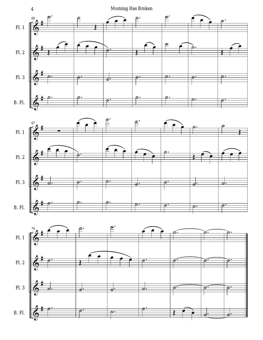 Morning Has Broken (Flute Quartet - High) Flute Quartet scores gallery preview page 4