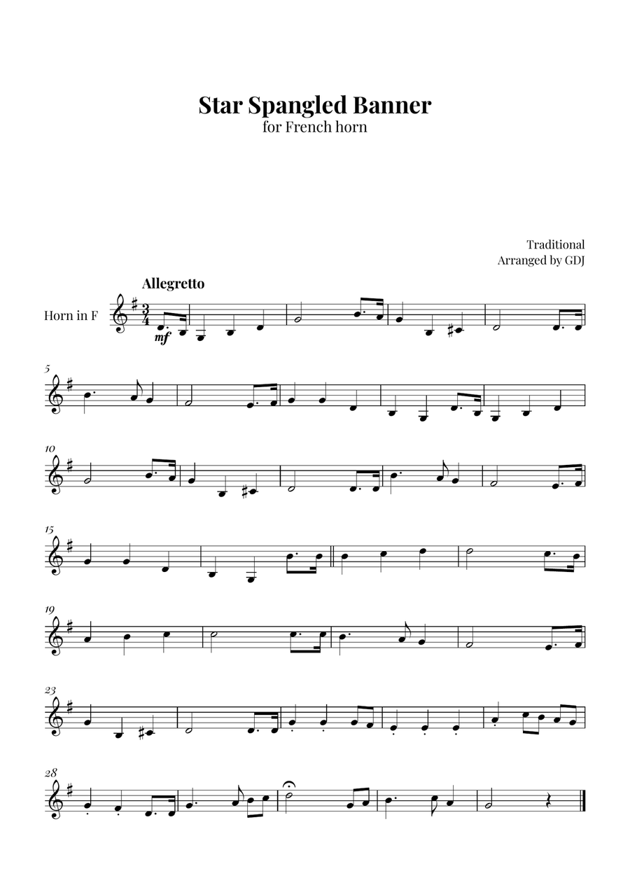 Star Spangled Banner Horn Solo scores gallery preview page 1