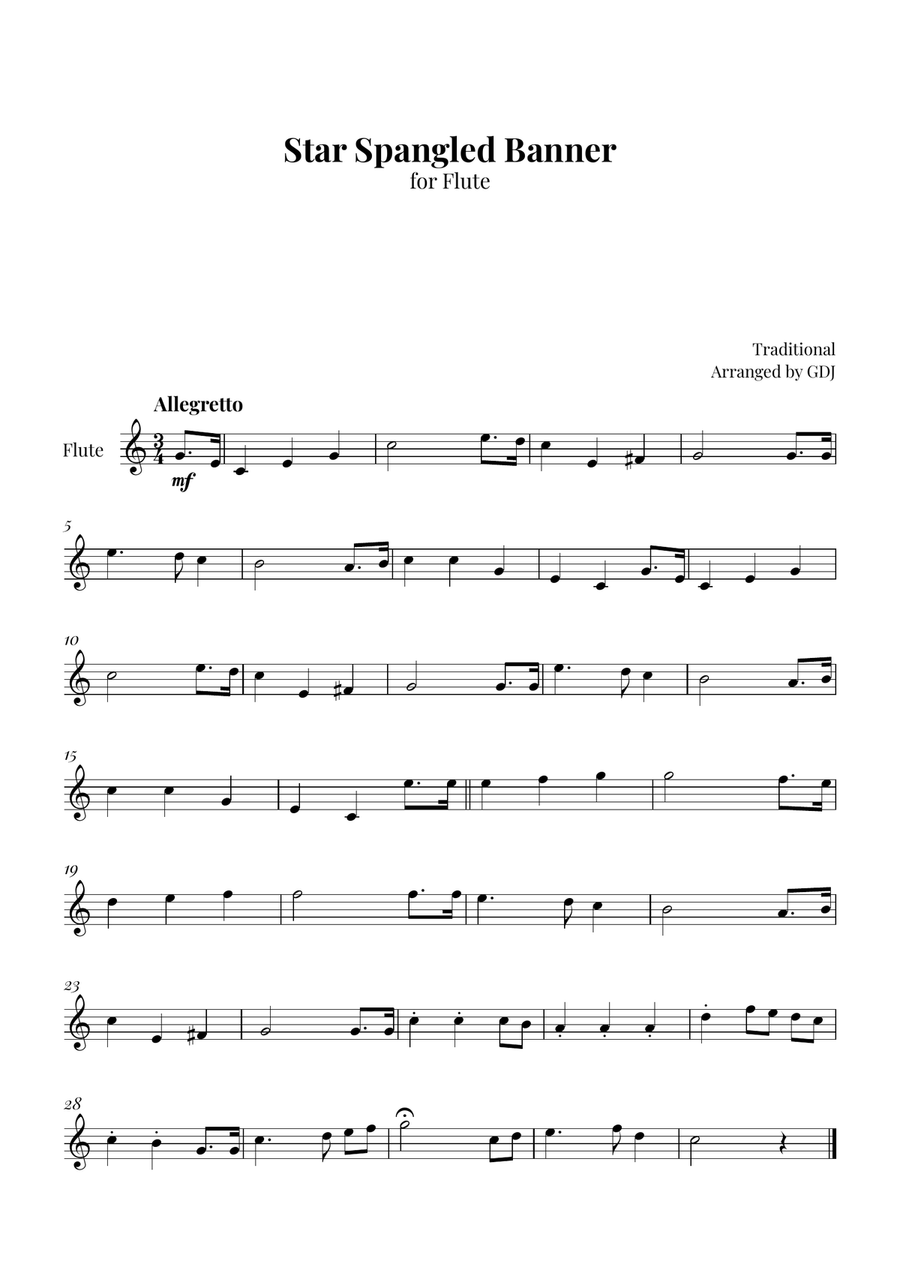Star Spangled Banner Flute Solo scores gallery preview page 1