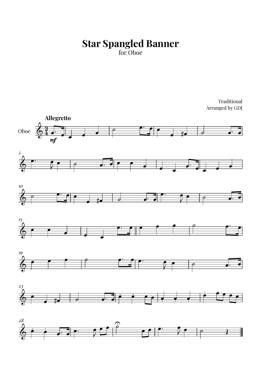 Star Spangled Banner Oboe Solo scores gallery preview page 1